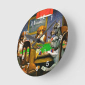 Dogs Playing Poker ラウンド壁時計 (傾斜)