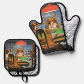 Dogs Playing Poker by Cassius Marcellus Coolidge's 鍋つかみ&鍋敷きセット (正面/裏面)