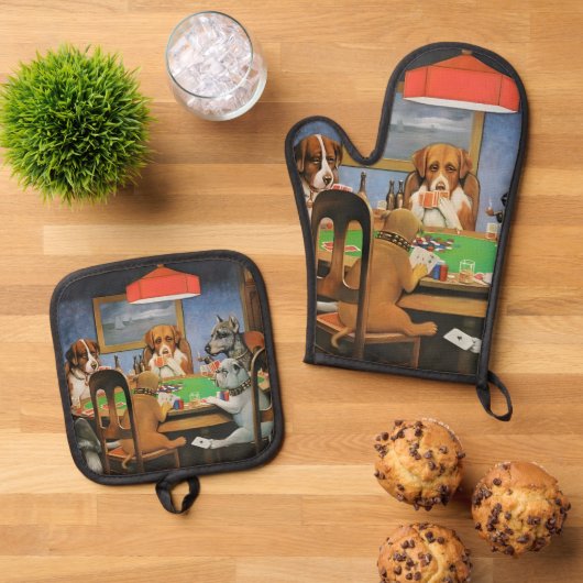 Dogs Playing Poker by Cassius Marcellus Coolidge's 鍋つかみ&鍋敷きセット (トップダウン)