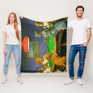 Dogs Playing Snooker Billiards Fun Spoof フリースブランケット