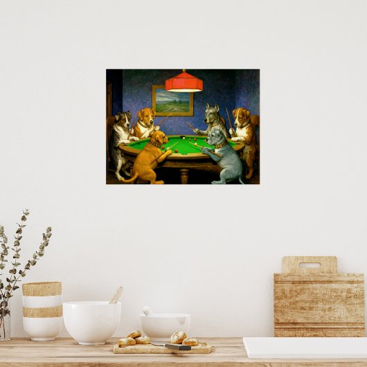 Dogs Playing Snooker Billiards Fun Spoof ポスター (キッチン)