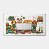 Dogs Reading Books Cozy Library Scene デスクマット (キーボード&マウス)