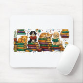 Dogs Reading Books Cozy Library Scene マウスパッド (マウス)