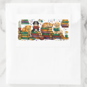 Dogs Reading Books Cozy Library Scene 長方形シール (バッグ)