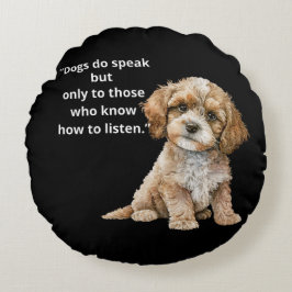 Dogs Speak Soulful Puppy Round Throw Pillow ラウンドクッション