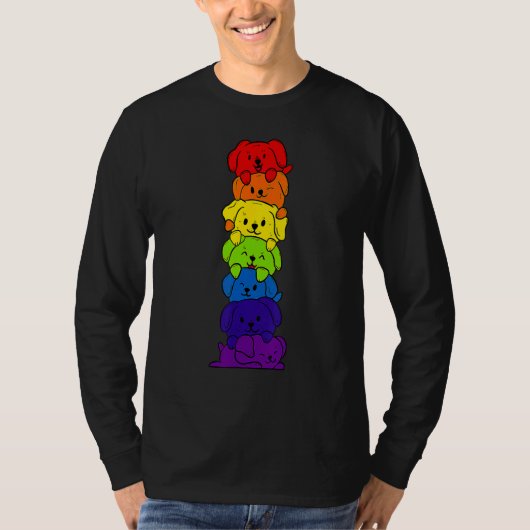 Dogs Stack Rainbow LGBT Gay Les Trans Pride Pet Tシャツ (正面)