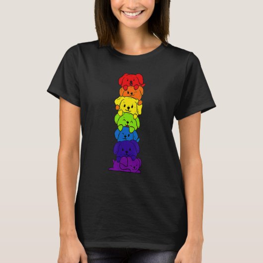 Dogs Stack Rainbow LGBT Gay Les Trans Pride Pet Tシャツ (正面)