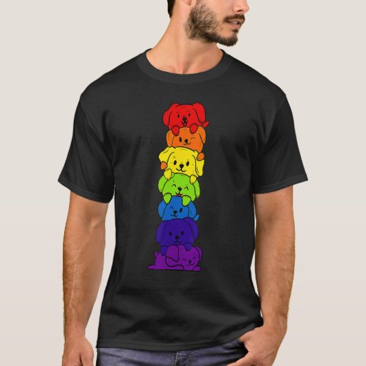 Dogs Stack Rainbow LGBT Gay Les Trans Pride Pet Tシャツ (正面)