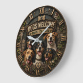 Dogs Welcome People Tolerated Funny Rustic Farm ラージ壁時計 (傾斜)