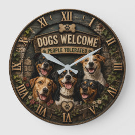 Dogs Welcome People Tolerated Funny Rustic Farm ラージ壁時計