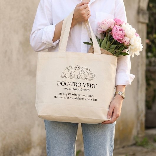 Dogtrovert Cute Funny Text Dog Introverts Tote Bag ラージトートバッグ