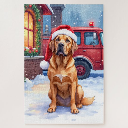 Dogue de Bordeaux Firefighter Station Santa Hat ジグソーパズル (縦)
