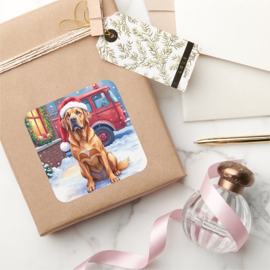 Dogue de Bordeaux Firefighter Station Santa Hat スクエアシール (ギフト)