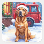 Dogue de Bordeaux Firefighter Station Santa Hat スクエアシール (正面)
