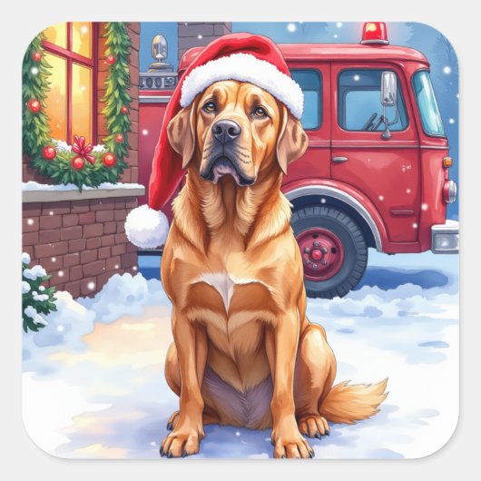 Dogue de Bordeaux Firefighter Station Santa Hat スクエアシール (正面)