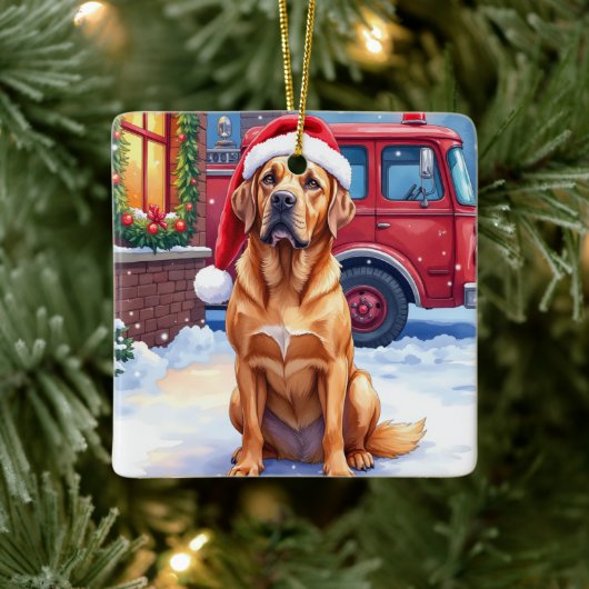 Dogue de Bordeaux Firefighter Station Santa Hat セラミックオーナメント (ツリー)