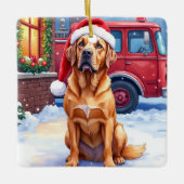 Dogue de Bordeaux Firefighter Station Santa Hat セラミックオーナメント (正面)