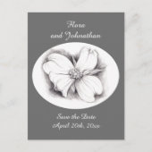 Dogwoodの花スケッチ日付の結婚保存 案内ポストカード (正面)