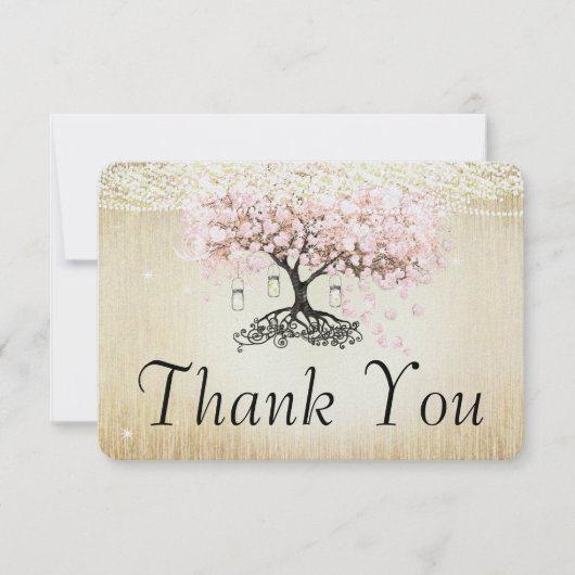 Dogwood淡い色のハートリーフツリー金ゴールドありがとう サンキューカード (正面)