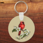 Dogwood Keychain上のオス(鳥)ショウジョウコウカンチョウ キーホルダー (正面)