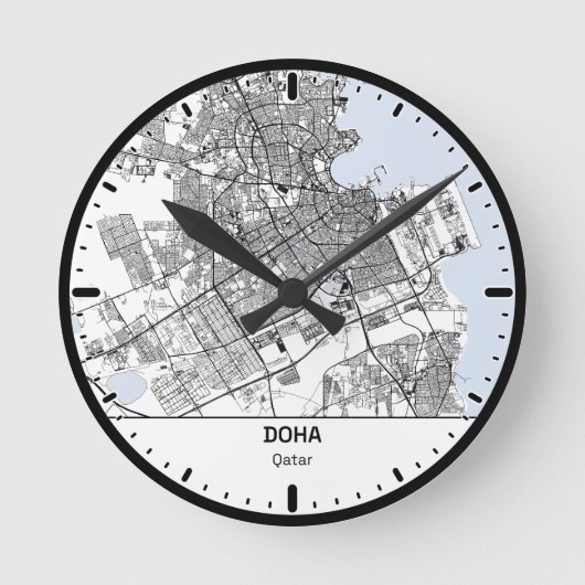 Doha Clock City Line Art ラウンド壁時計 (正面)