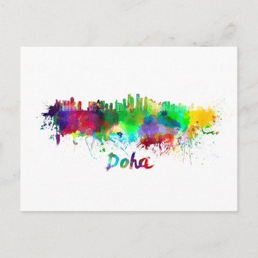 Doha skyline in watercolor ポストカード (正面)