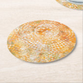 DoilyのMonoprintの黄色いデザイン ラウンドペーパーコースター (アングル)