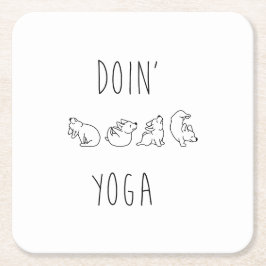 Doin' yoga cute dog スクエアペーパーコースター