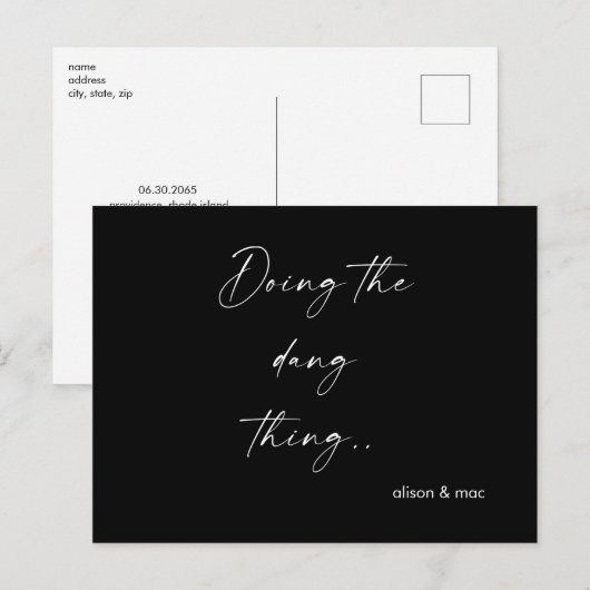 Doing the Dang Thing Black & White Save the Date 案内ポストカード (正面/裏面)
