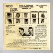 DOJ Identifcation order 1217 John Dillinger ポスター (正面)