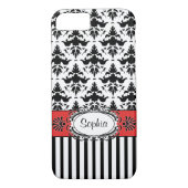 Dolce Vitaのレトロの赤い、白黒ダマスク織 Case-Mate iPhoneケース (裏面)