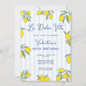 Dolce Vita Hand Drawn Lemons Blue Stripes Birthday 招待状 (正面)