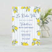 Dolce Vita Hand Drawn Lemons Blue Stripes Birthday 招待状 (スタンド正面)
