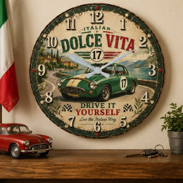 Dolce Vita Italian Vintage Car Garage Gift ラージ壁時計
