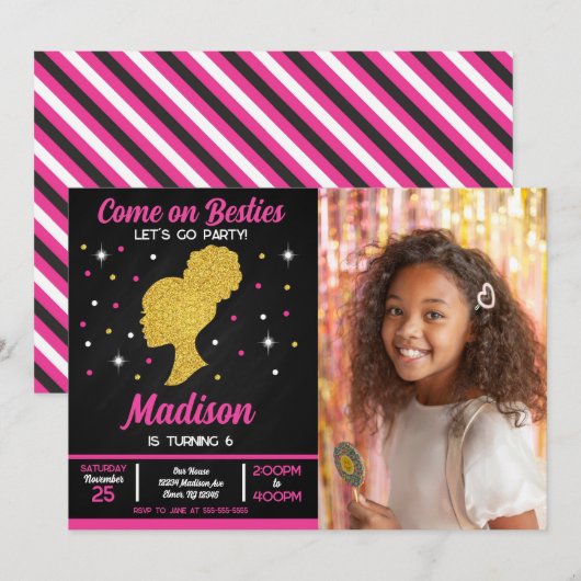 Doll Besties Fashion Party Photo Birthday  招待状 (正面/裏面)