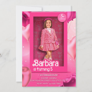Doll Box Birthday Invitation - Barbie-Inspired Pin 招待状