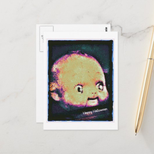 Doll Head 8 Bit Glitch Halloween ポストカード (正面/裏面インサイチュ)