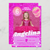 Doll Pink Gilter Invitation Birthday Party シーズンカード (正面/裏面)