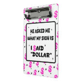 Dollar Is My Sign – Hot Pink Hustle Design ミニクリップボード (アングル2)