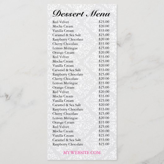 Dollfaceの311のデザートのEbonieのダマスク織メニュー メニュー (裏面)