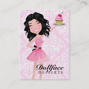 Dollfaceの311のデザートのKohlieのピンクのダマスク織3.5 x 2 名刺