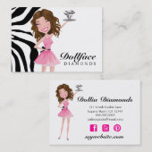 Dollfaceの311個のダイヤモンドのブラウニーのシマウマ3.5 x 2 名刺 (正面/裏面)