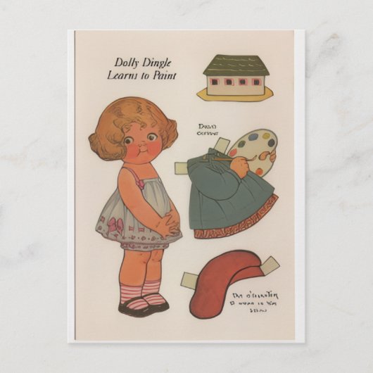 DOLLY DINGLE paperdoll Learn to paint Postcard ポストカード (正面)