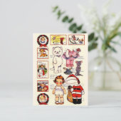 DollyDingle子猫紙人形ビンテージクリスマス シーズンポストカード (スタンド正面)