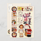 DollyDingle子猫紙人形ビンテージクリスマス シーズンポストカード (正面/裏面)