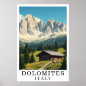 Dolomites Italy Mountain Alpine Cabin Art ポスター (正面)