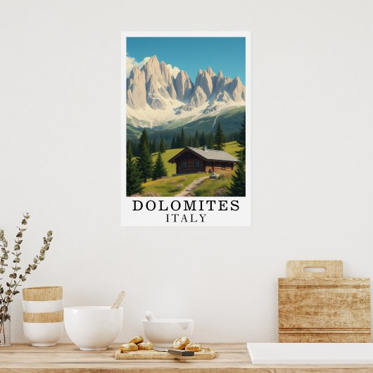 Dolomites Italy Mountain Alpine Cabin Art ポスター (キッチン)