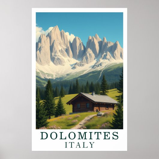 Dolomites Italy Mountain Alpine Cabin Art ポスター (正面)