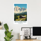 Dolomites Italy Mountain Alpine Cabin Art ポスター (ホームオフィス)