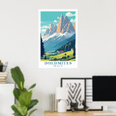 Dolomites Italy Retro Travel Mountain Alpine Art ポスター (ホームオフィス)